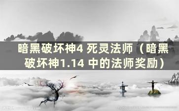 暗黑破坏神4 死灵法师（暗黑破坏神1.14 中的法师奖励）